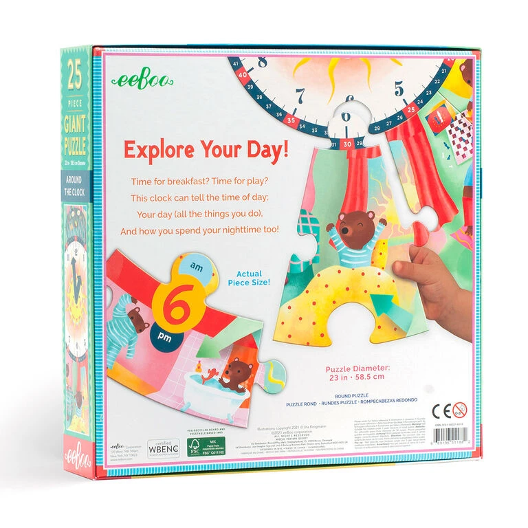 Eeboo Around The Clock 25-Piece Giant Jigsaw Puzzle For Kids - Image 3