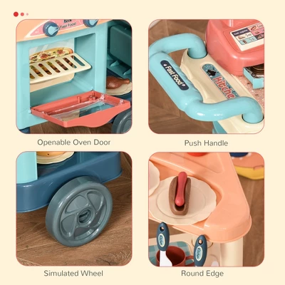 Qaba Kids Kitchen Food Stand With Play Food, Money, Cash Register, Accessories Ages 3- 6 - Image 5
