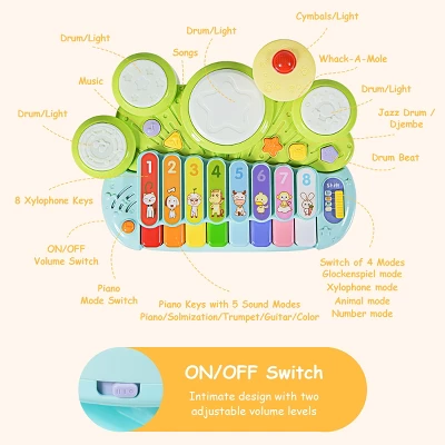 Costway 3 In 1 Musical Instruments Electronic Piano Xylophone Drum Set Learning Toys - Image 7