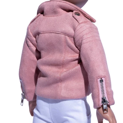 I'M A GIRLY Light Pink Faux Suede Jacket Outfit For 18" Fashion Doll - Image 3
