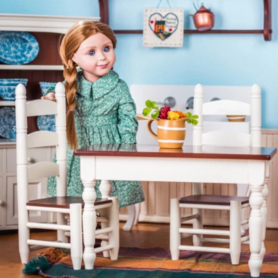 The Queen's Treasures 18 In Doll Fully Wooden Kitchen Table And Two Chairs
