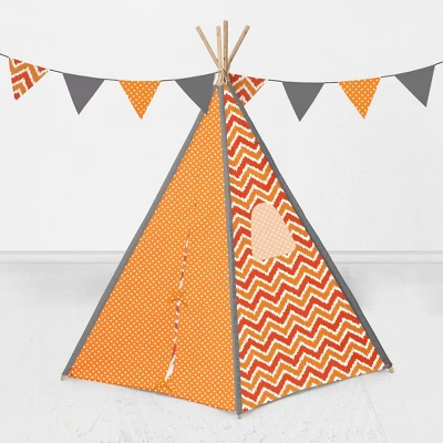 Bacati - Mix N Match Orange Gray Chevron Dots Play Tent For Kids/Toddlers, 100% Cotton Percale Fabric Cover - Image 2
