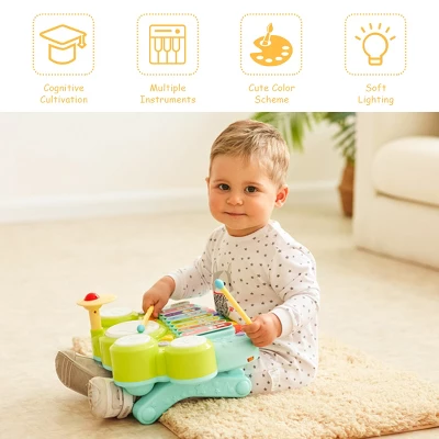 Costway 3 In 1 Musical Instruments Electronic Piano Xylophone Drum Set Learning Toys - Image 6