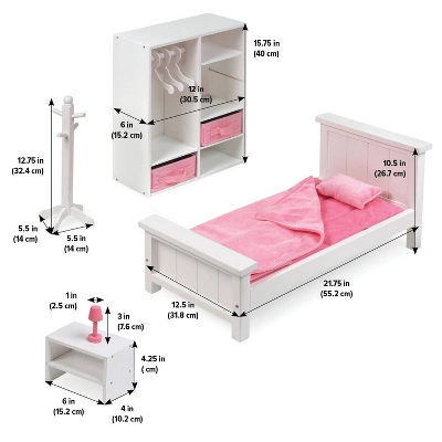 Bedroom Furniture Set For 18" Dolls - White/Pink - Image 5