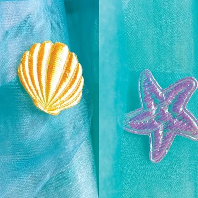 HearthSong Mermaid Blue Scalloped Gauze Canopy With LED Lights And Decorative Applique And Cute Shells And Starfish - Image 6