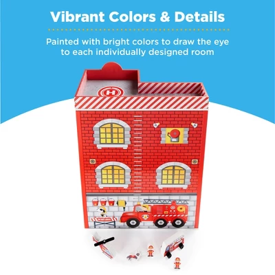 Best Choice Products 32in Kids 3-Story Pretend Wooden Fire Station Play Set Toy, W/ 2 Vehicles, 12 Accessories, 5 Rooms - Image 5