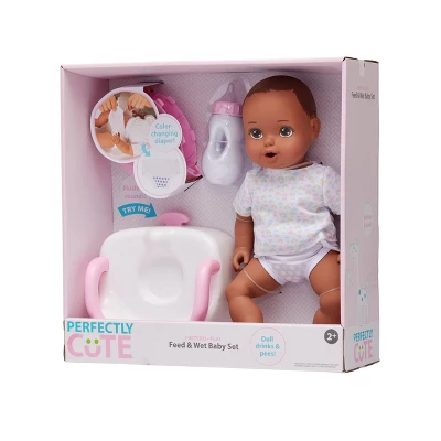 Perfectly Cute Feed & Wet 14" Baby Set - Brunette With Brown Eyes - Image 3