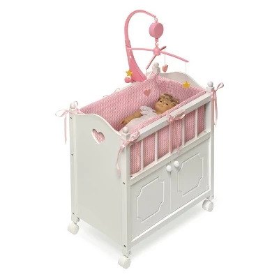 Badger Basket Cabinet Doll Crib With Gingham Bedding And Free Personalization Kit - White/Pink - Image 5