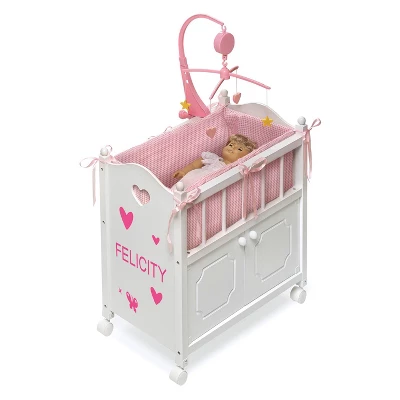 Badger Basket Cabinet Doll Crib With Gingham Bedding And Free Personalization Kit - White/Pink - Image 6