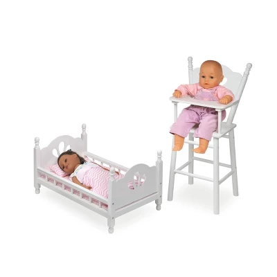 English Country Doll High Chair And Bed Set With Chevron Bedding - White/Pink - Image 2