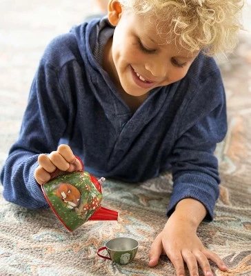 HearthSong 15-Piece Woodland-Themed Tin Tea Set For Kids With Carrying Case - Image 8
