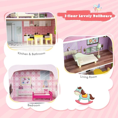 Costway Kids Kitchen Playset & Dollhouse 2-In-1 W/ Accessories & Furniture For Toddlers - Image 6