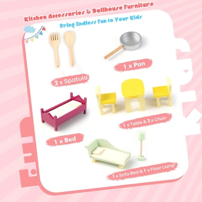 Costway Kids Kitchen Playset & Dollhouse 2-In-1 W/ Accessories & Furniture For Toddlers - Image 7