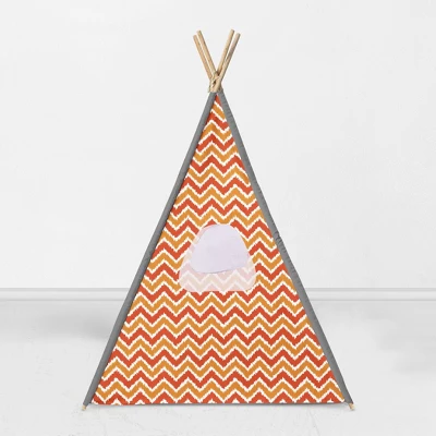 Bacati - Mix N Match Orange Gray Chevron Dots Play Tent For Kids/Toddlers, 100% Cotton Percale Fabric Cover - Image 3