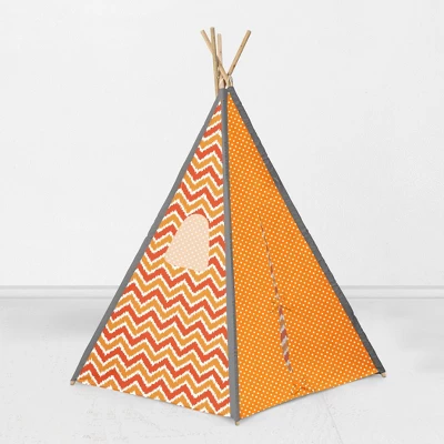 Bacati - Mix N Match Orange Gray Chevron Dots Play Tent For Kids/Toddlers, 100% Cotton Percale Fabric Cover - Image 4