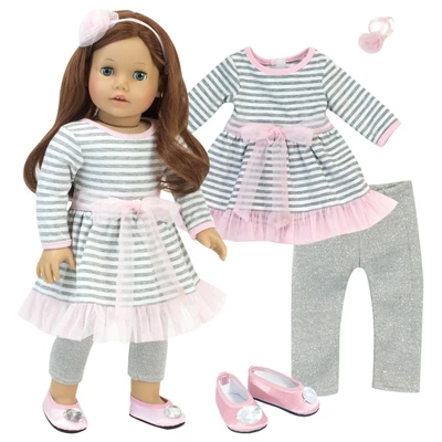 Sophia’s Dress, Leggings And Shoes For 18" Dolls, Gray/Pink - Image 2