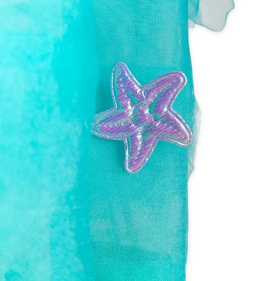 HearthSong Mermaid Blue Scalloped Gauze Canopy With LED Lights And Decorative Applique And Cute Shells And Starfish - Image 8