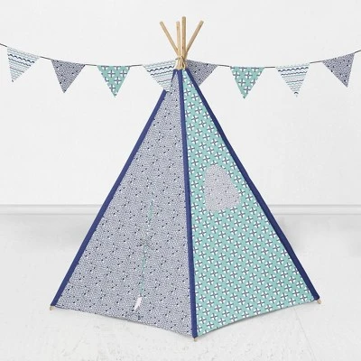 Bacati - Noah Boys Mint Navy Play Tent For Kids/Toddlers, 100% Cotton Percale Fabric Cover - Image 2