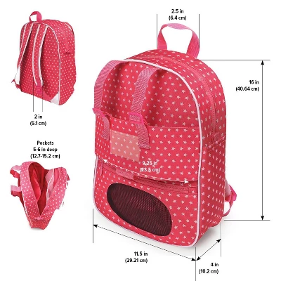Badger Basket Doll Travel Backpack With Plush Friend Compartment - Star Pattern - Image 6
