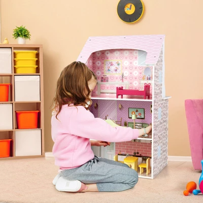 Costway Kids Kitchen Playset & Dollhouse 2-In-1 W/ Accessories & Furniture For Toddlers - Image 3