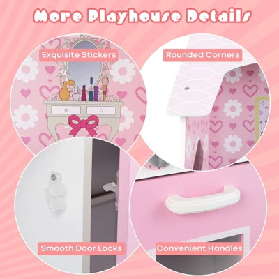 Costway Kids Kitchen Playset & Dollhouse 2-In-1 W/ Accessories & Furniture For Toddlers - Image 8