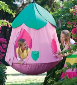 HearthSong Cozy Posy HugglePod HangOut Indoor/Outdoor Flower Hanging Tent With LED Flower Lights And Cushion