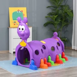 Qaba Caterpillar Climbing Tunnel For Kids Climb-N-Crawl Toy Indoor & Outdoor Toddler Play Structure For 3-6 Years Old, Purple