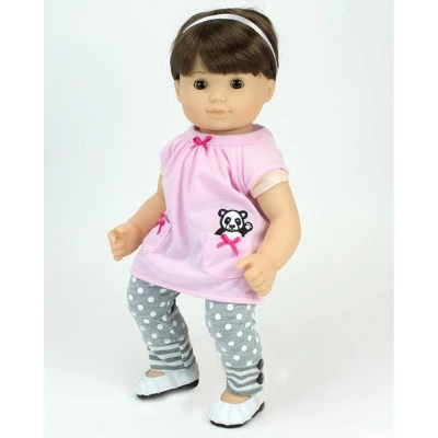 Sophia's - 15" Doll - Panda Bear Hooded Sweatshirt, Tunic & Polka Dot Leggings - Light Pink