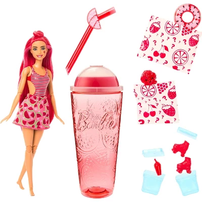 Barbie Pop Reveal Fruit Series Watermelon Crush Doll, 8 Surprises Include Pet, Slime, Scent & Color Change