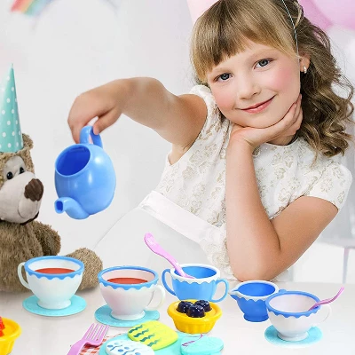 Kidzlane Plastic Play Tea Set For Little Girls - 34 Pieces - Image 2