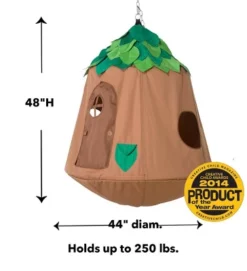 HearthSong Woodland HugglePod HangOut Set With Nylon Hanging Tent, LED Leaf Lights And Crescent Stand