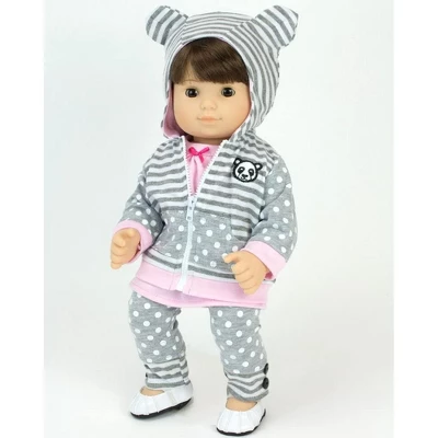 Sophia's - 15" Doll - Panda Bear Hooded Sweatshirt, Tunic & Polka Dot Leggings - Light Pink - Image 2