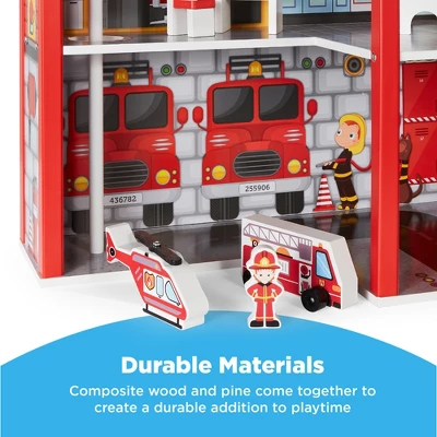Best Choice Products 32in Kids 3-Story Pretend Wooden Fire Station Play Set Toy, W/ 2 Vehicles, 12 Accessories, 5 Rooms - Image 3