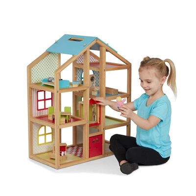 Melissa & Doug Hi-Rise Wooden Dollhouse With Furniture, Garage And Working Elevator - Image 7