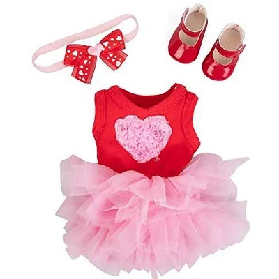 Dress Along Dolly Pink Heart Outfit For American Girl Doll