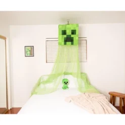 Ukonic Minecraft Green Creeper Kids Bed Canopy, Hanging Curtain Netting
