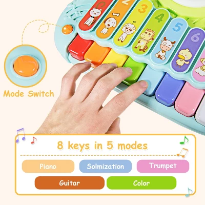 Costway 3 In 1 Musical Instruments Electronic Piano Xylophone Drum Set Learning Toys - Image 5