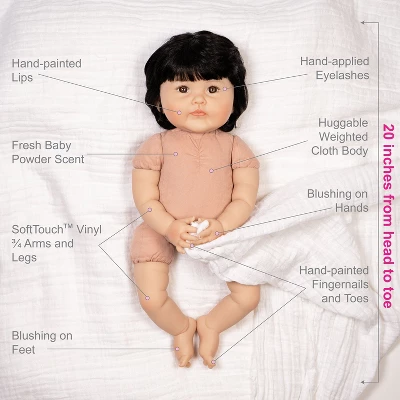 Paradise Galleries Reborn Baby Doll Kayo Hana 20 Inch Toddler - Black Hair/Brown Eyes - Image 6