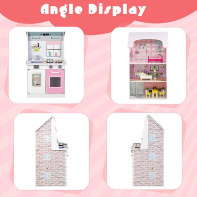 Costway Kids Kitchen Playset & Dollhouse 2-In-1 W/ Accessories & Furniture For Toddlers - Image 9