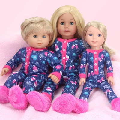 Sophia’s Hot Cocoa Pajama Onesie With Fuzzy Slippers For 15” Baby Dolls, Navy/Hot Pink - Image 2