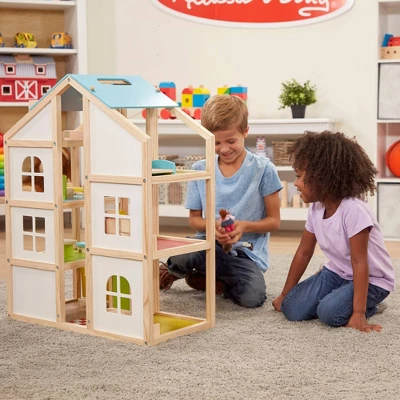 Melissa & Doug Hi-Rise Wooden Dollhouse With Furniture, Garage And Working Elevator - Image 5